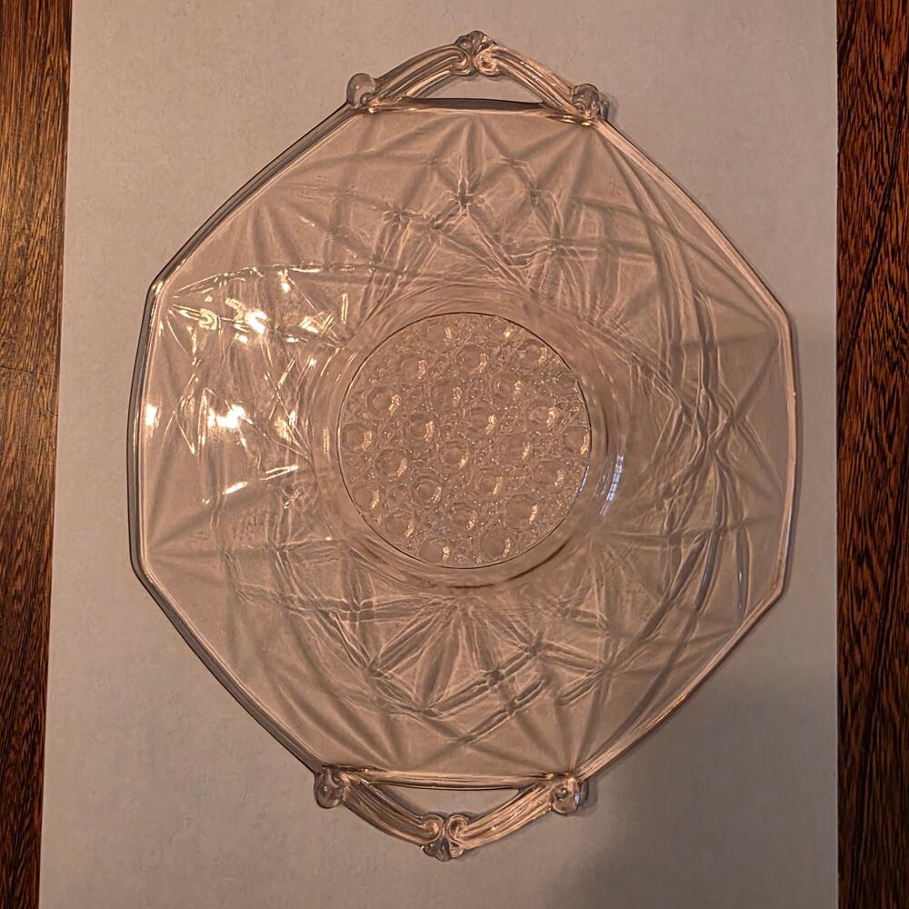 Pink MCM Lancaster Cane Plate Depression Glass Vintage Grandmacore Server